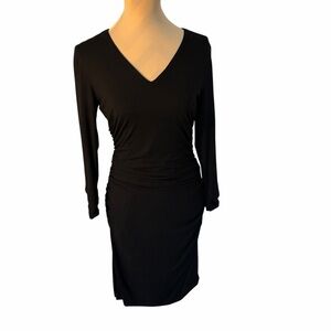 Cache Black V-Neck Long Sleeve Dress (Size M)